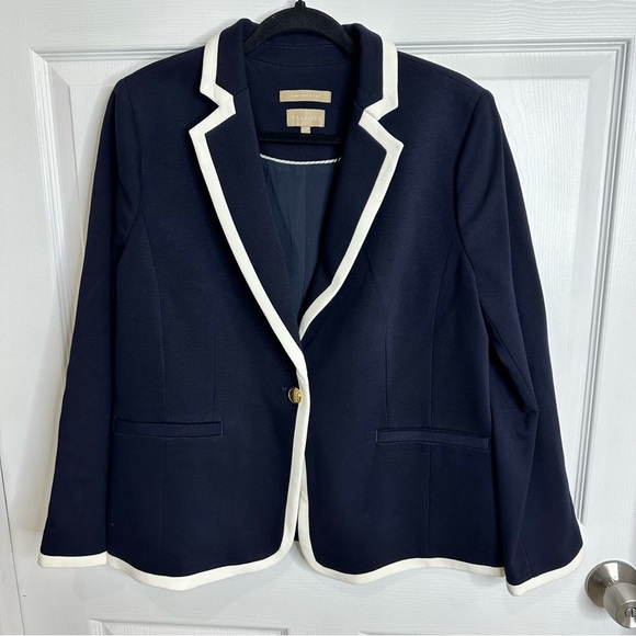 Talbots Womens Luxe Italian Knit Banded Blazer Size 14P Navy Career Old Money - Picture 4 of 10